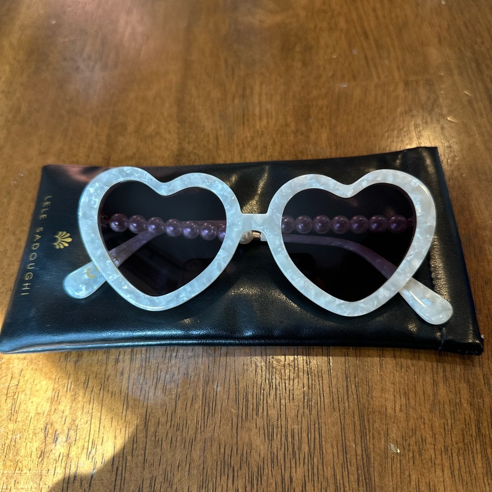 Heart-Shaped Pearlized Sunglasses with Purple Lenses